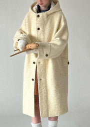 Natural Light Yellow Button Woolen Hoodie Coat Spring