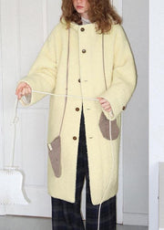 Natural Light Yellow Button Woolen Hoodie Coat Spring