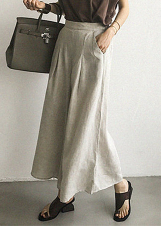 Natural Linen High Waist Wide Leg Pants Summer