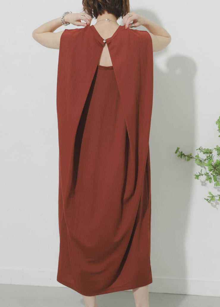 Natural Mulberry O-Neck Solid Maxi Dress Summer