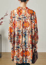 Natural Orange Print Side Open Chiffon Top Summer