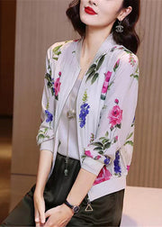 Natural O-Neck Print Chiffon Sunscreen Coat Summer