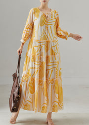 Natural Orange Oversized Print Cotton Robe Dresses Fall