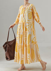 Natural Orange Oversized Print Cotton Robe Dresses Fall