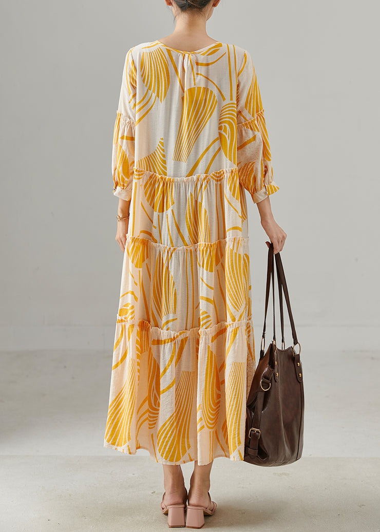 Natural Orange Oversized Print Cotton Robe Dresses Fall