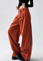 Natural Orange Pockets Patchwork High Waist Corduroy Wide Leg Pants Spring