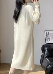 Natural Orange Zip Up Long Knit Knitwear Dress Winter