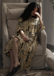 Natural Peter Pan Collar Print Ice Silk Long Dress Spring