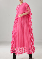 Natural Pink Asymmetrical Patchwork Tulle Maxi Dress Summer