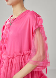 Natural Pink Asymmetrical Patchwork Tulle Maxi Dress Summer