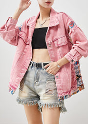 Natural Pink Oversized Patchwork Denim Jackets Spring