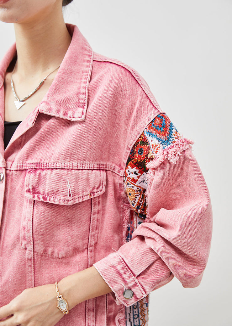 Natural Pink Oversized Patchwork Denim Jackets Spring