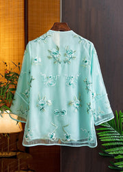 Natural Pink V Neck Embroidered Floral Tulle Shirts Spring