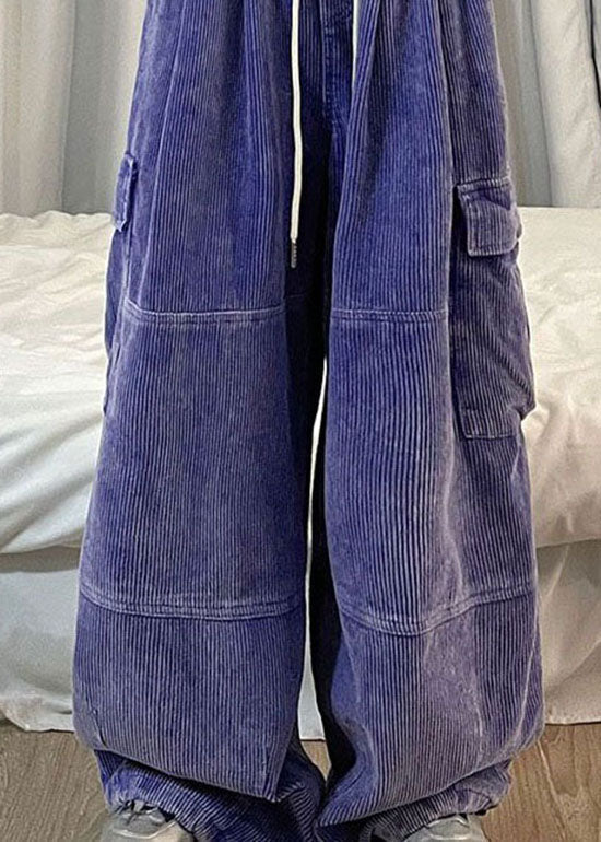 Natural Purple Pockets Patchwork Corduroy Wide Leg Pants Spring