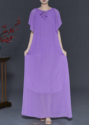 Natural Purple Tie Waist Chiffon Holiday Dress Summer