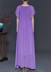 Natural Purple Tie Waist Chiffon Holiday Dress Summer