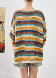 Natural Rainbow Striped Hollow Out Knit Sweater Spring