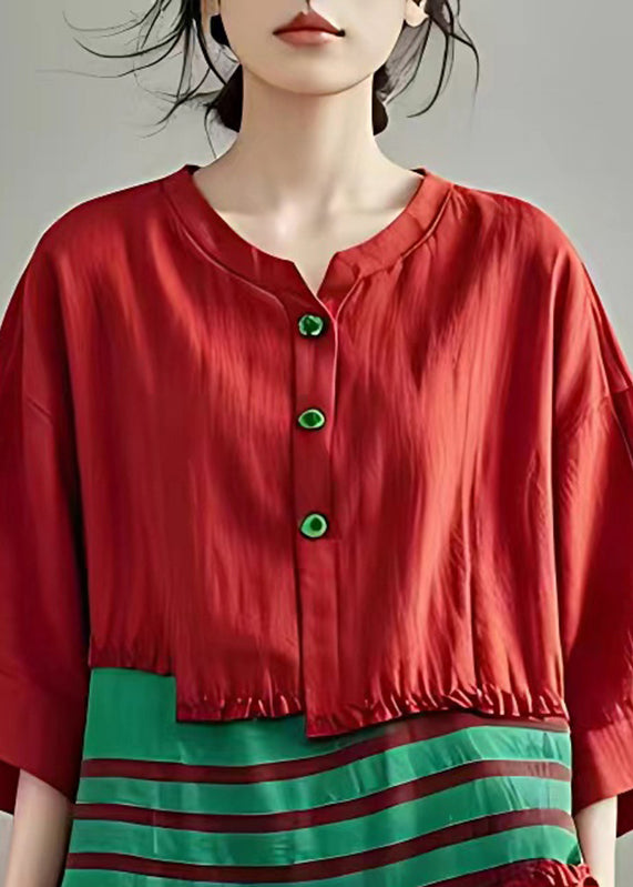Natural Red Asymmetrical Patchwork T Shirt Bracelet Sleeve