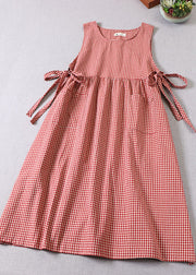 Natural Grey Cinched Plaid Party Dress Spring