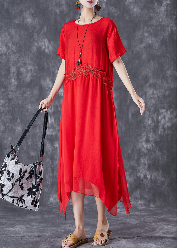 Natural Red Oversized Lace Patchwork Cotton Vacation Dresses Summer