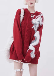 Natural Red Oversized Warm Knit Short Sweater Spring