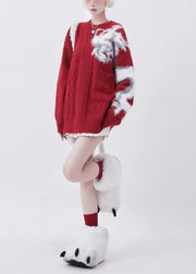 Natural Red Oversized Warm Knit Short Sweater Spring