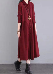 Natural Red Peter Pan Collar Patchwork Cotton Shirts Dress Fall