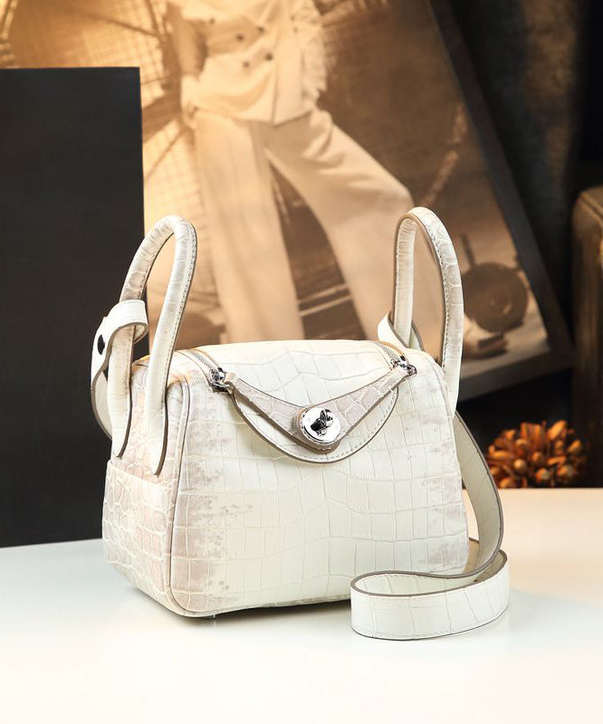 Natural White Alligator Pattern Versatile Satchel Handbag