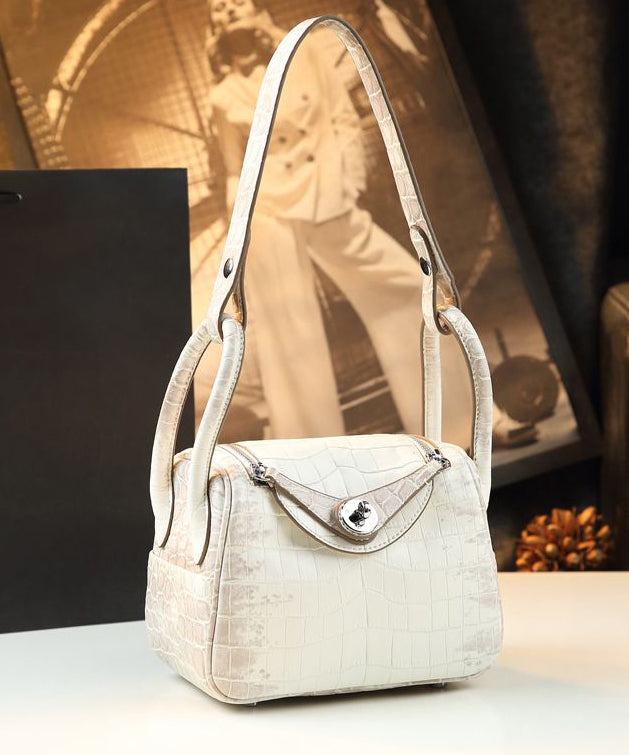 Natural White Alligator Pattern Versatile Satchel Handbag