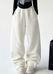 Natural White Elastic Waist Drawstring Beam Pants Spring