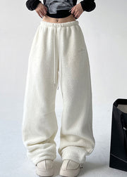 Natural White Elastic Waist Drawstring Beam Pants Spring