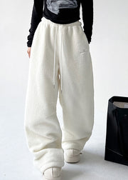 Natural White Elastic Waist Drawstring Beam Pants Spring