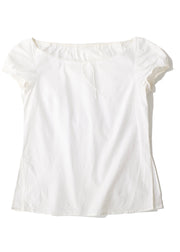 Natural White O-Neck Patchwork Cotton T Shirt Summer