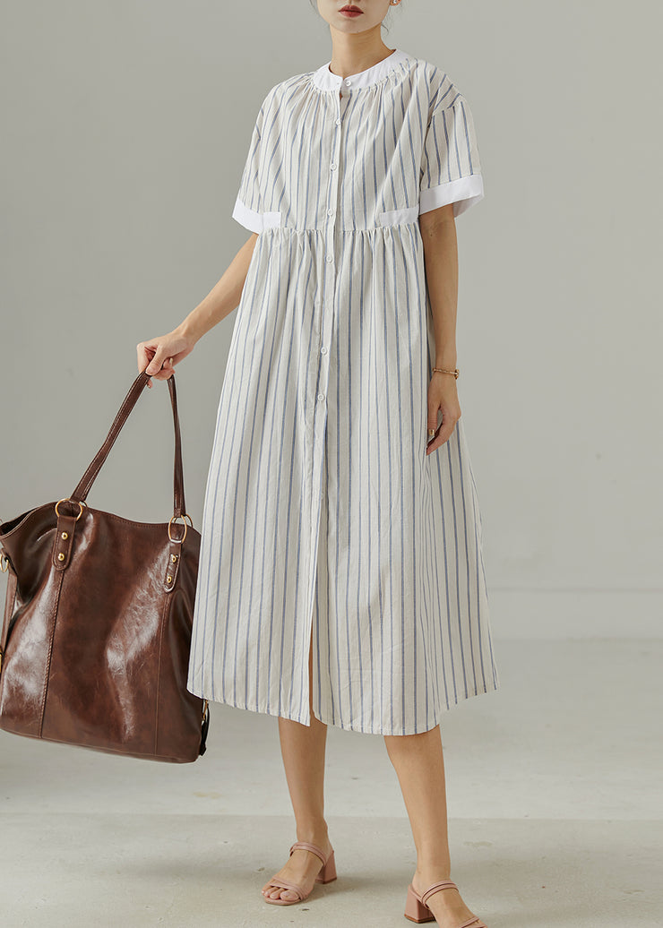 Natural White Oversized Striped Cotton Shirt Dresses Summer