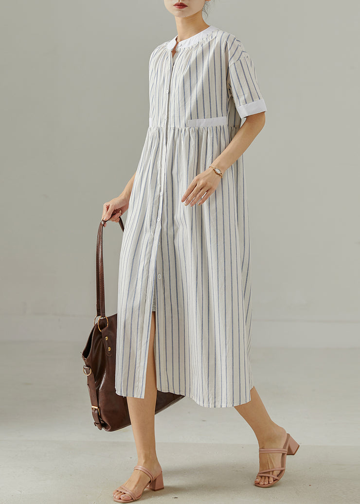 Natural White Oversized Striped Cotton Shirt Dresses Summer