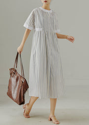 Natural White Oversized Striped Cotton Shirt Dresses Summer