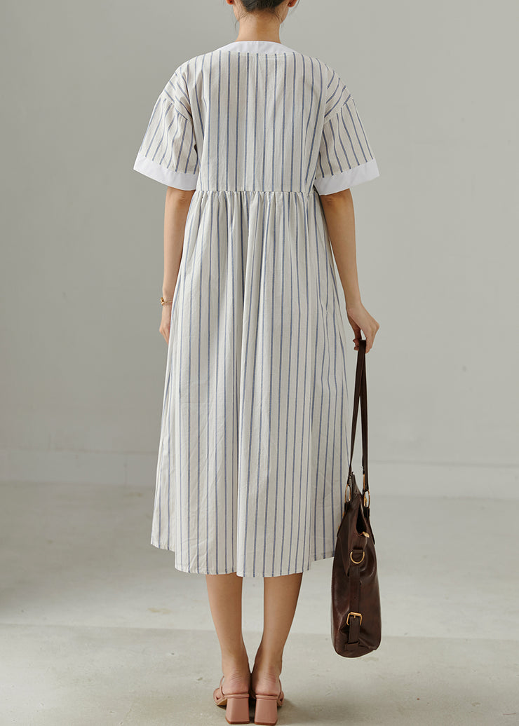 Natural White Oversized Striped Cotton Shirt Dresses Summer