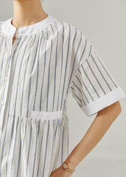 Natural White Oversized Striped Cotton Shirt Dresses Summer