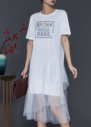 Natural White Tulle Patchwork Cotton Holiday Dress Summer