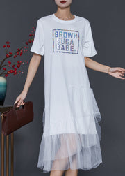 Natural White Tulle Patchwork Cotton Holiday Dress Summer