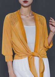 Natural Yellow Embroidered Chiffon Cardigans Summer