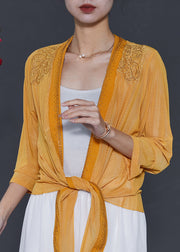 Natural Yellow Embroidered Chiffon Cardigans Summer