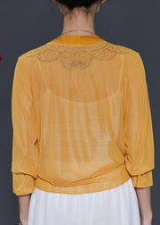 Natural Yellow Embroidered Chiffon Cardigans Summer
