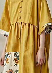 Natural Yellow Oversized Patchwork Cotton Dresses Summer