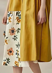 Natural Yellow Oversized Patchwork Cotton Dresses Summer