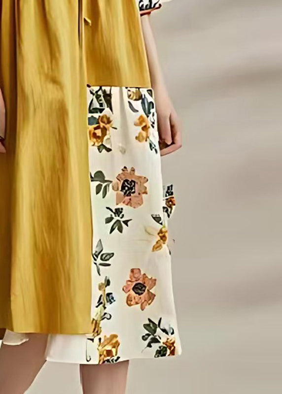 Natural Yellow Oversized Patchwork Cotton Dresses Summer