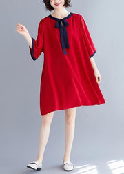 Natural half sleeve chiffon clothes For Women Fashion Neckline red A Line Dresses Summer