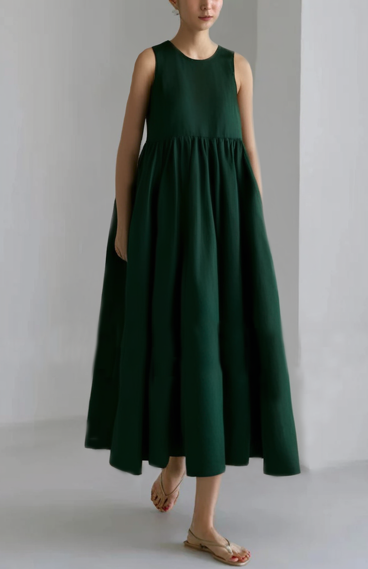 Natural Green Patchwork Solid Maxi Dress Grace