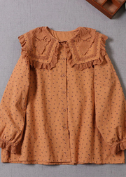 Grace Peter Pan Collar Print Cotton Shirts Spring