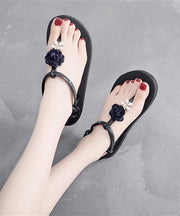 Navy Best Flat Beach Sandals Splicing Floral Buckle Strap